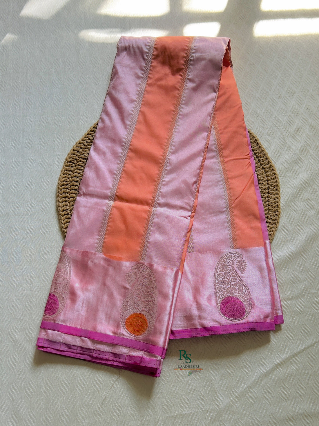 SIRI VANI | Semi Silk Solid Blush Pink with Peach Accents and Silver Zari
