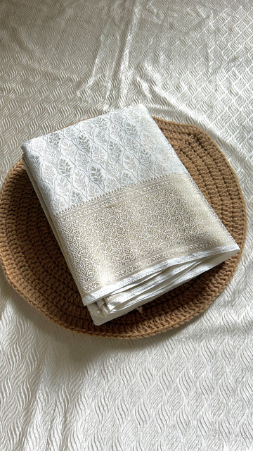 SIRI RADHA | Ivory White with Champagne Gold Zari