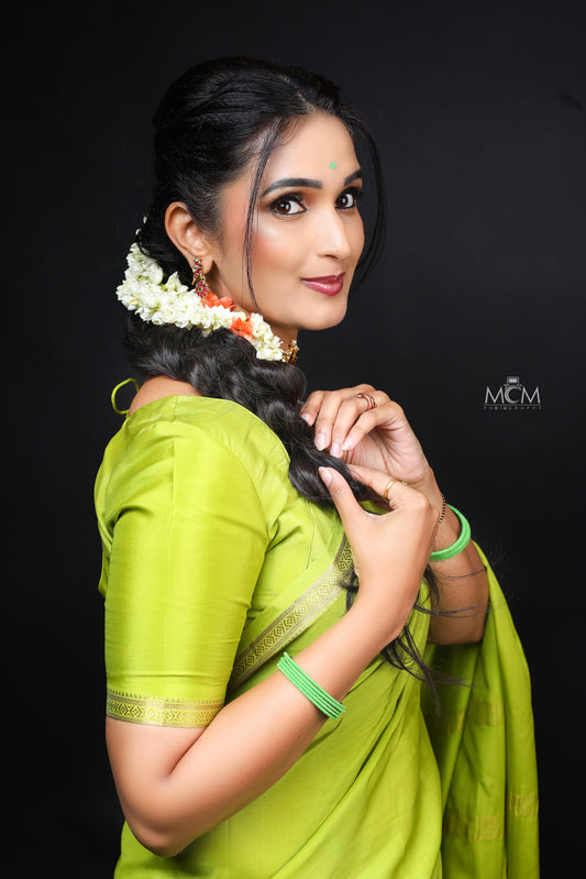 Pure Mysore Silk Saree - Mango Boarder Light Green