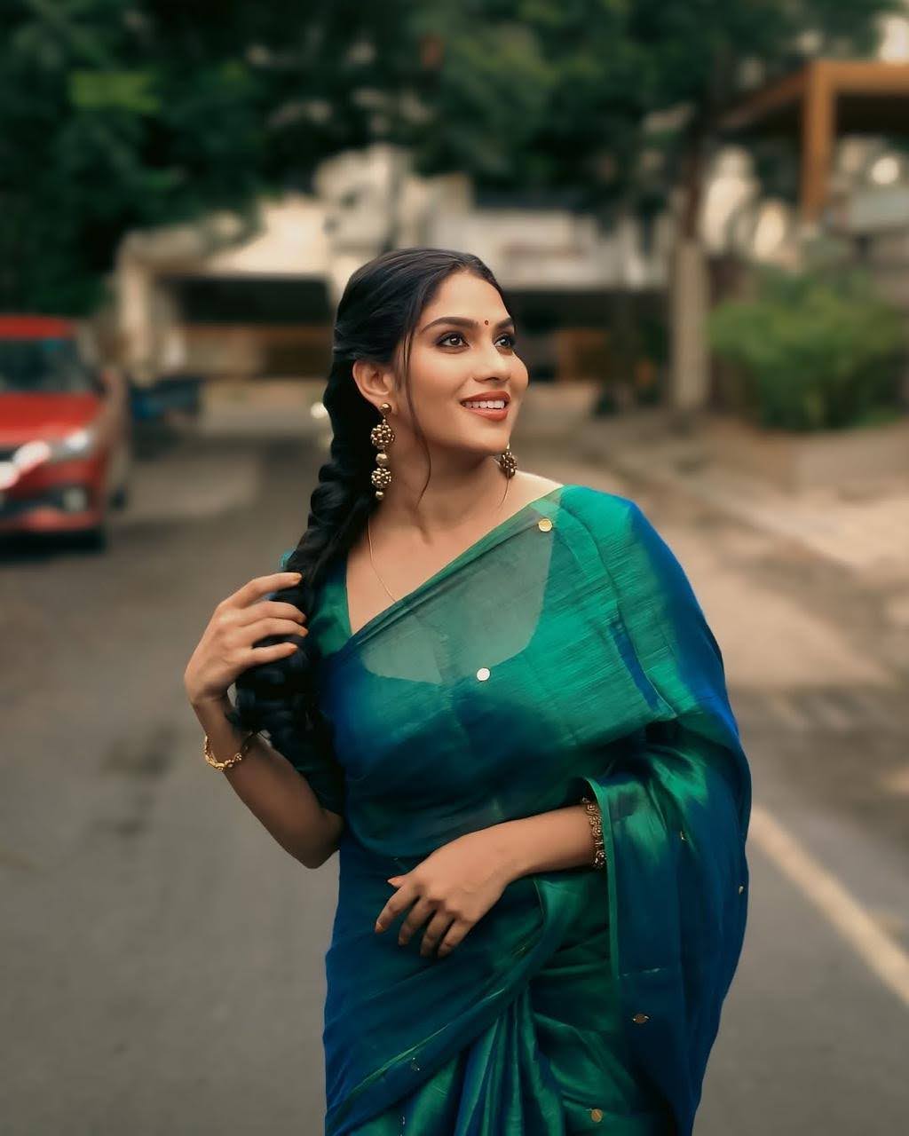 Mul Cotton Tissue : Bluish Green with Tassels