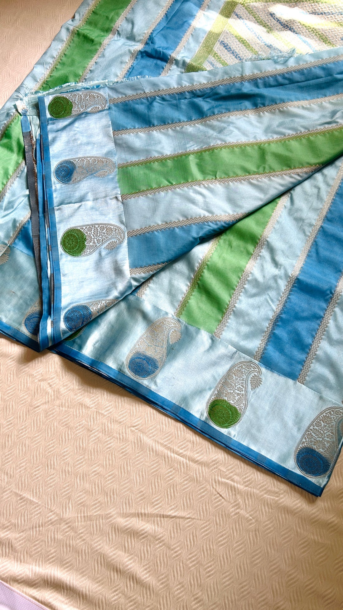 SIRI VANI | Sky Blue with Mint Green & Silver Zari