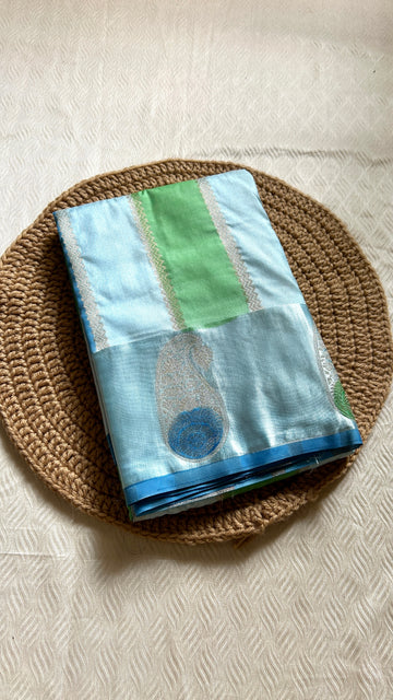 SIRI RADHA | Sky Blue with Mint Green & Silver Zari