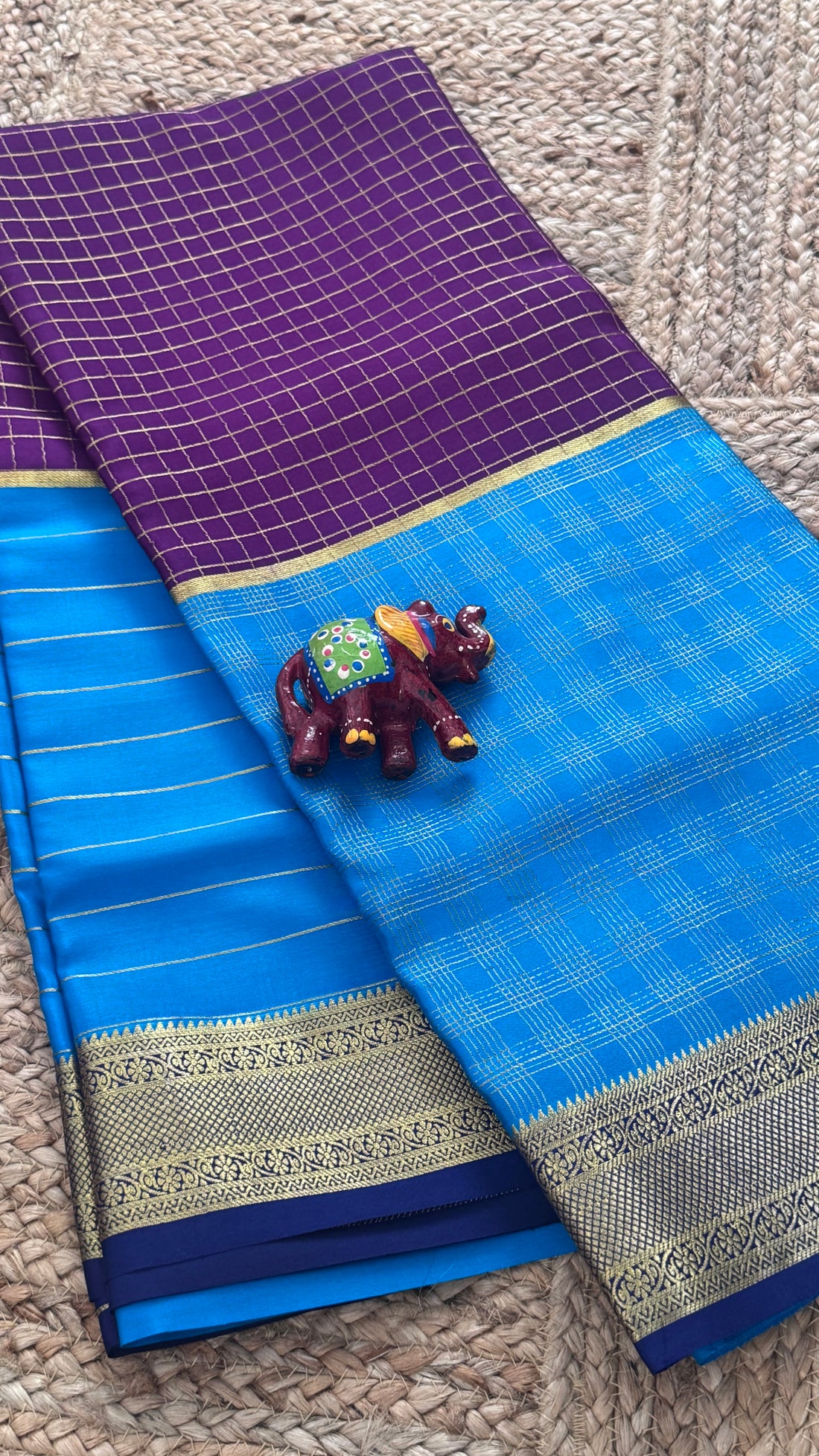 SIRI MOHINI | Royal Purple with Electric Blue Gold Zari Border