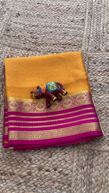 SIRI MOHINI | Mustard Orange with Ivory White & Rani Pink Gold Zari Border