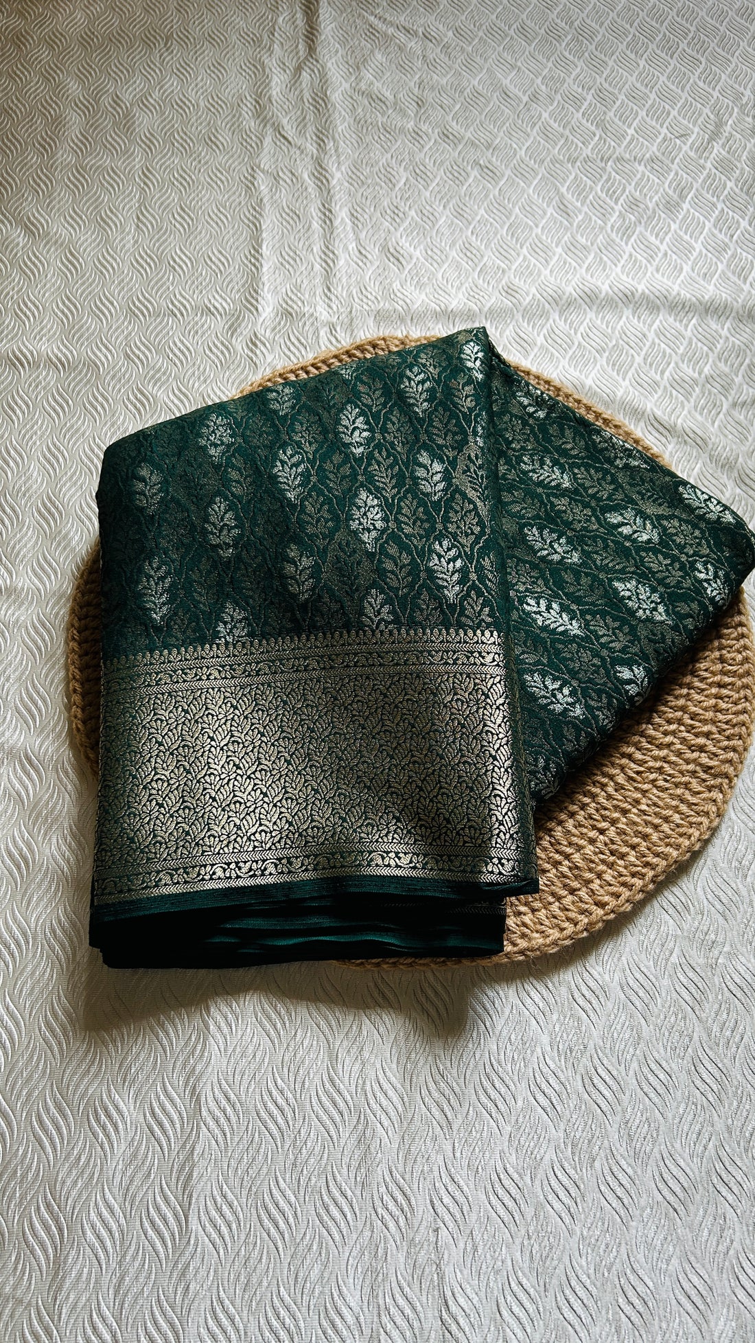 SIRI RADHA | Emerald Green with Antique Silver Zari