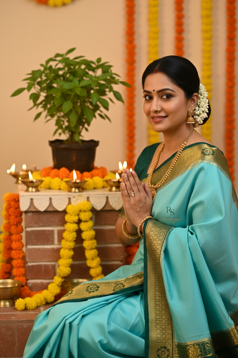 SIRI VAIBHAVA | Mysore Silk Lite - Light Blue and Green Border