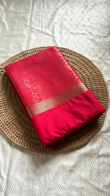SIRI VEDHA | Semi Silk Brocade Half and Half Red