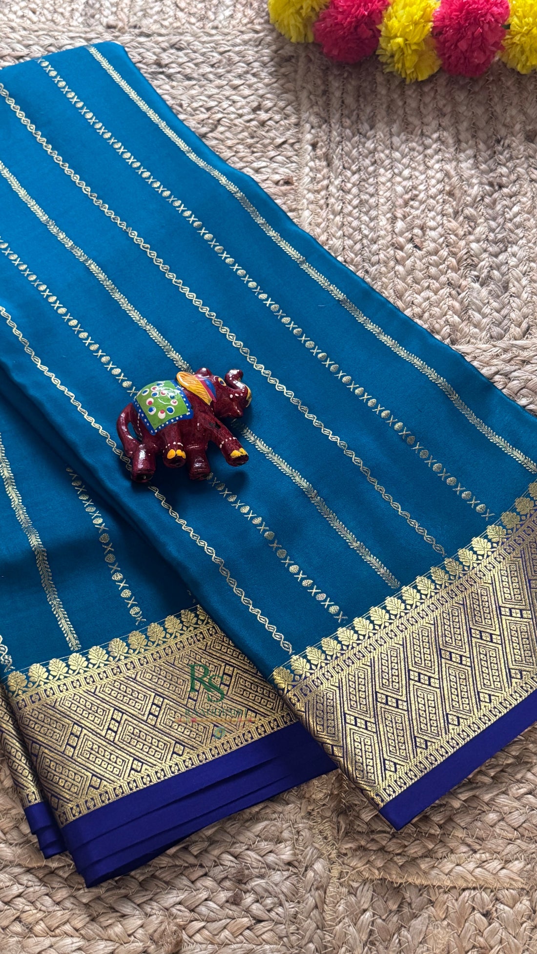 SIRI MAYURA | Mysore Silk Saree Teal Blue with Contrast Royal Blue Border