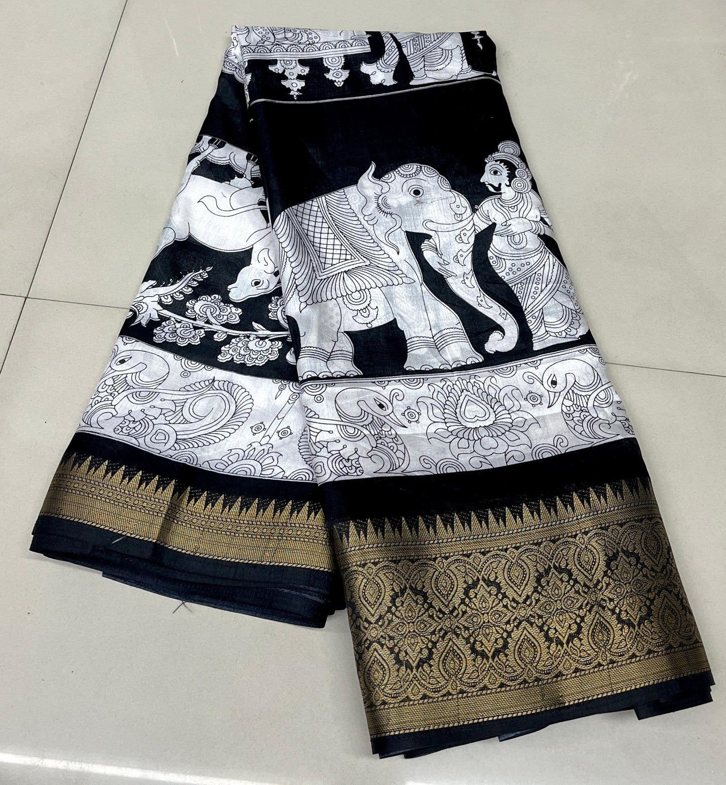 Dola Silk Jacquard Sarees - White with animal prints