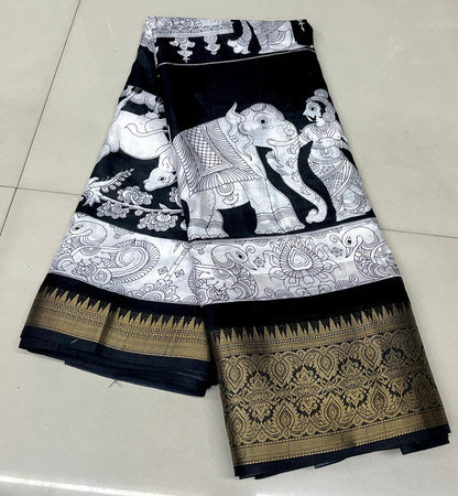 Dola Silk Jacquard Sarees - White with animal prints