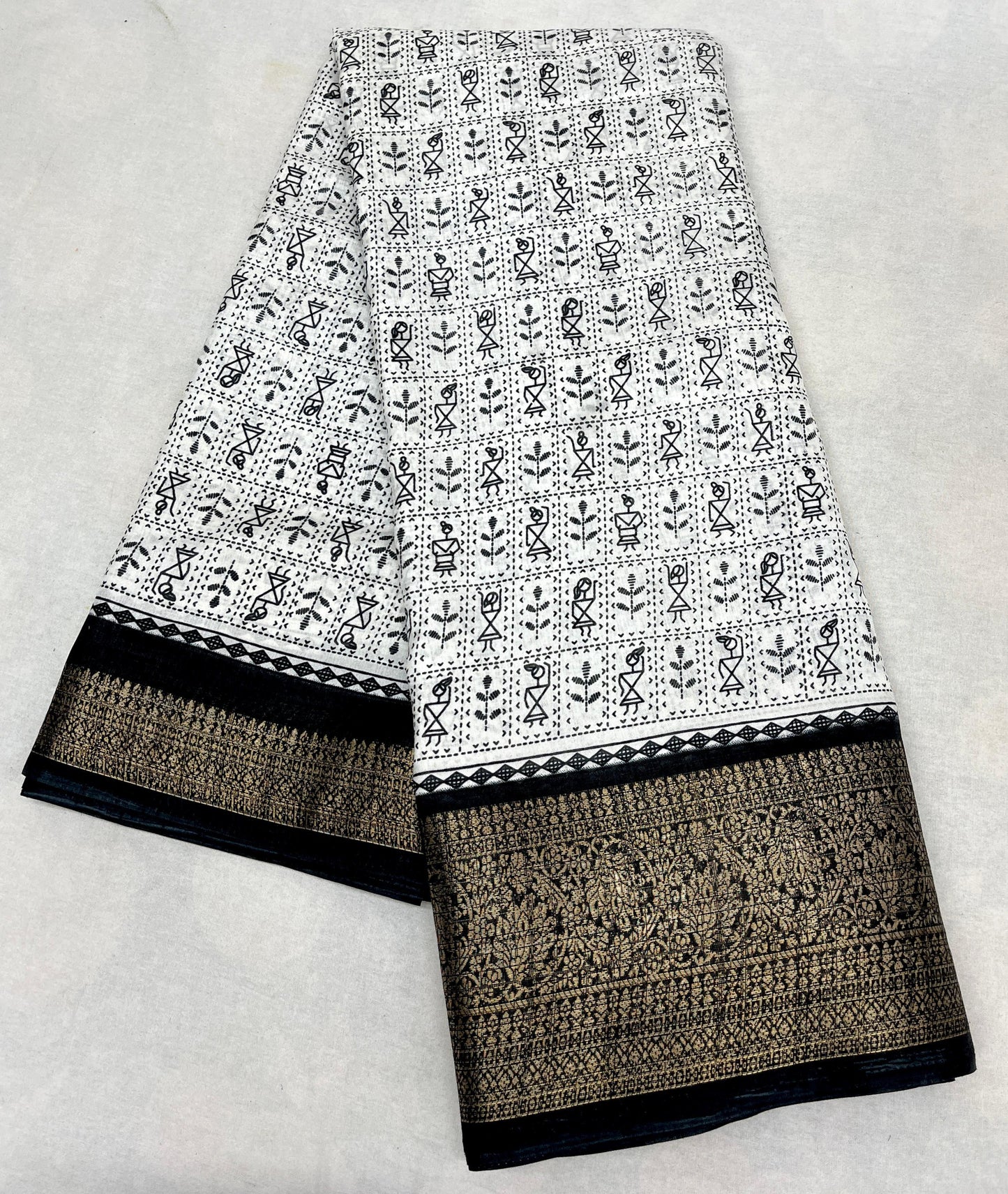 Dola Silk Jacquard Sarees - White with varli prints