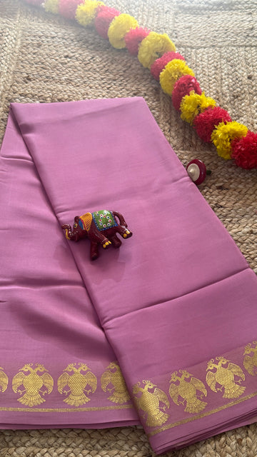 Utsava Collections - Mysore Silk Peach with GandaBerunda Border