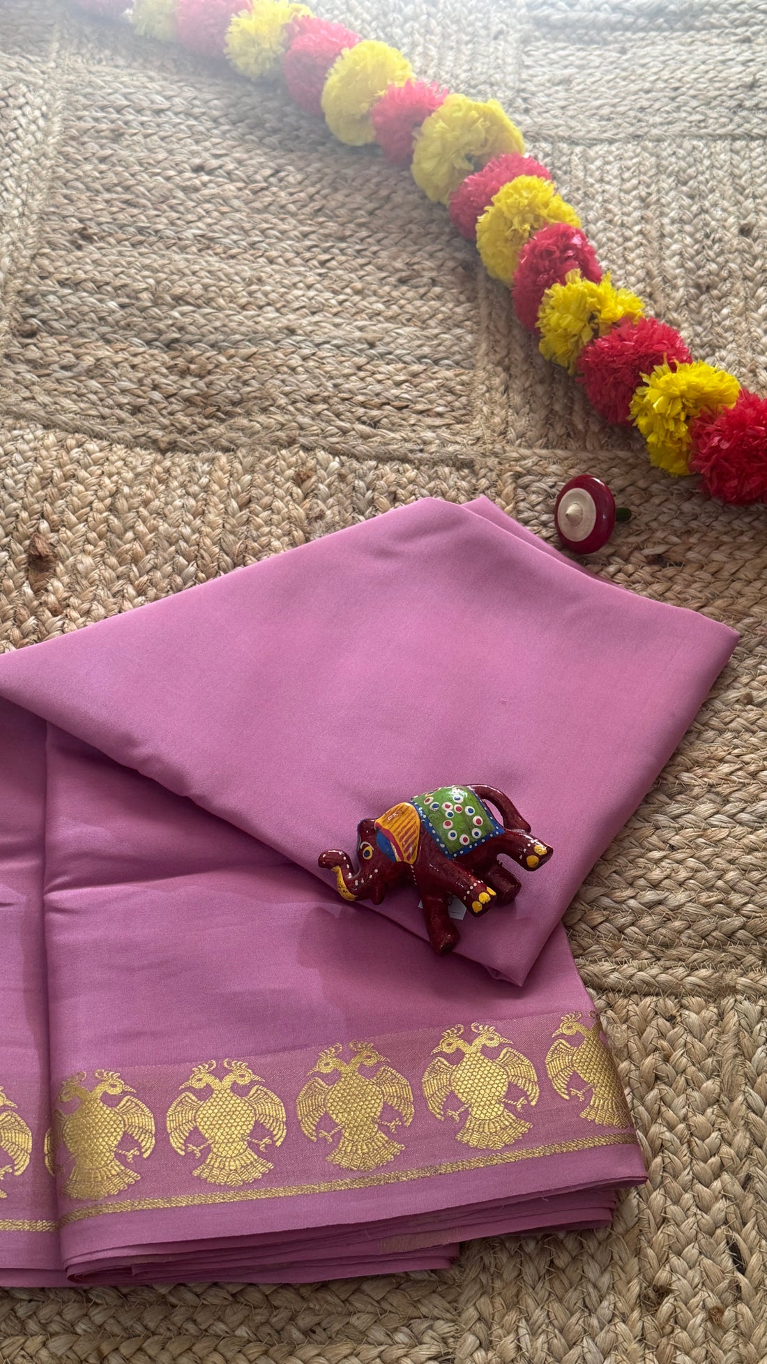Utsava Collections - Mysore Silk Peach with GandaBerunda Border