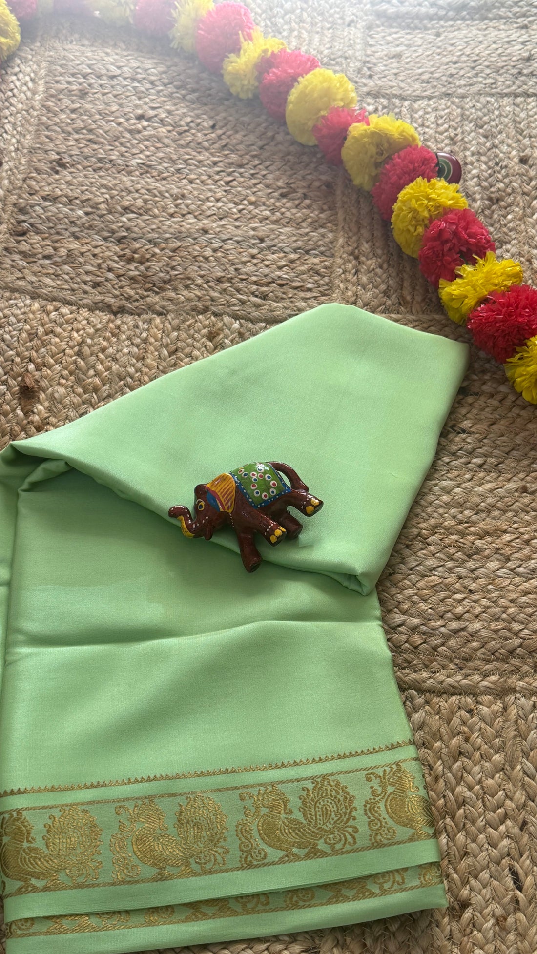 Utsava Collections - Mysore Silk Parrot Green with GandaBerunda Border