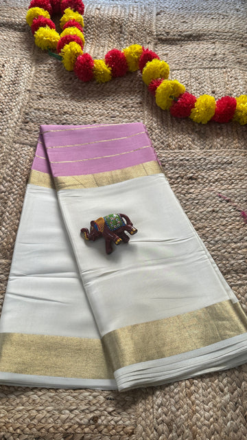 Suryaprada Collections - Mysore Silk Centre Line OffWhite and Peach
