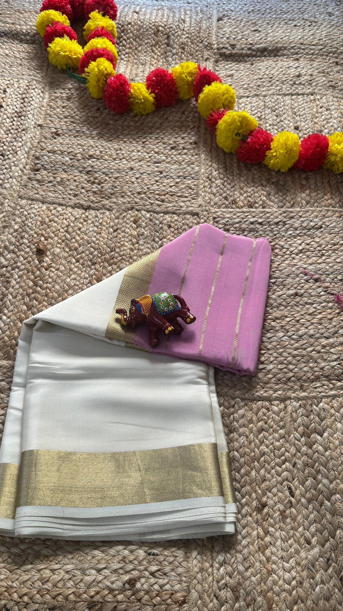 Suryaprada Collections - Mysore Silk Centre Line OffWhite and Peach