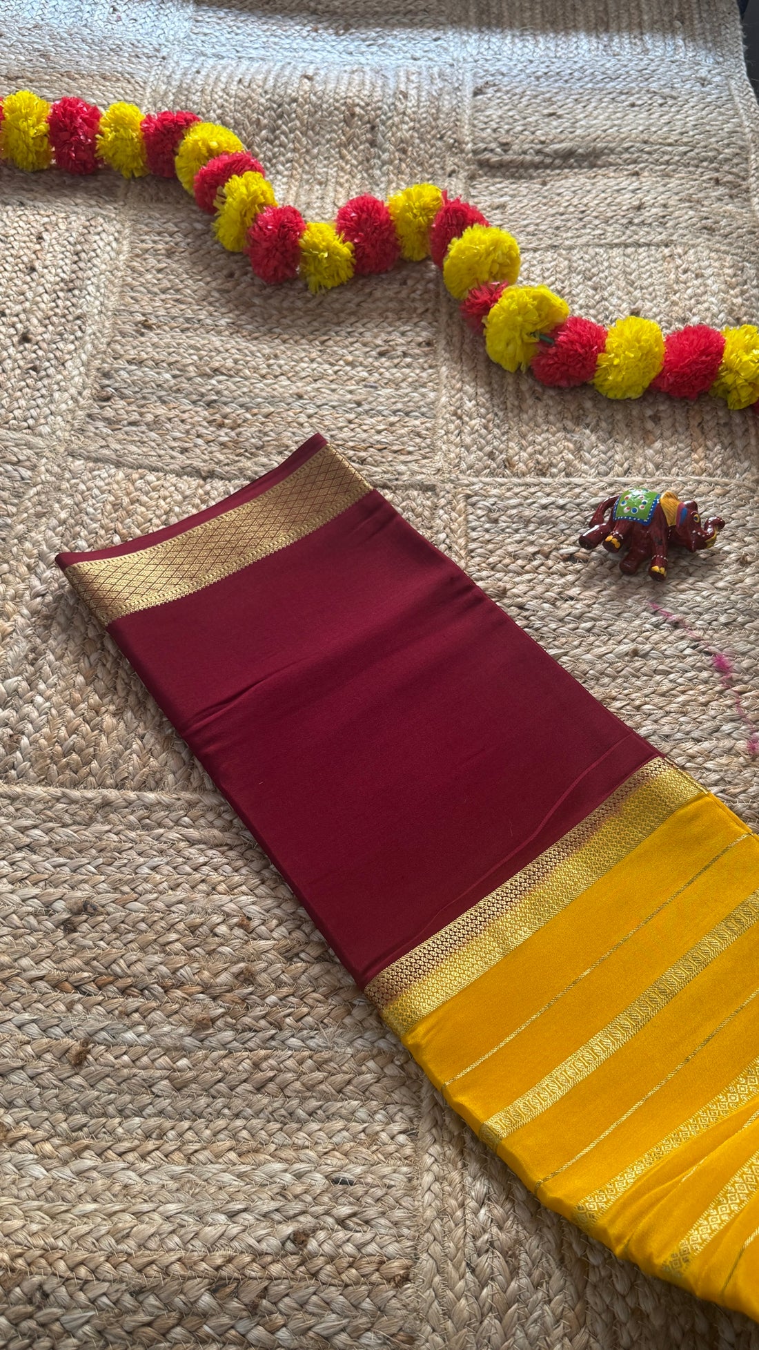 Suryaprada Collections - Mysore Silk Centre Line Mustard Yellow and Maroon