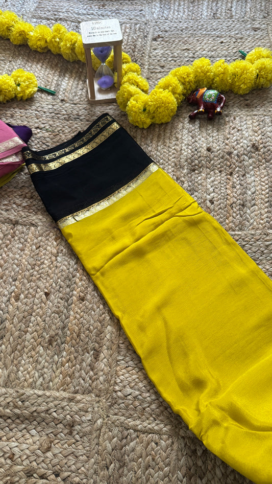 Wrinkle Crepe Silk Saree - Mustard + Black