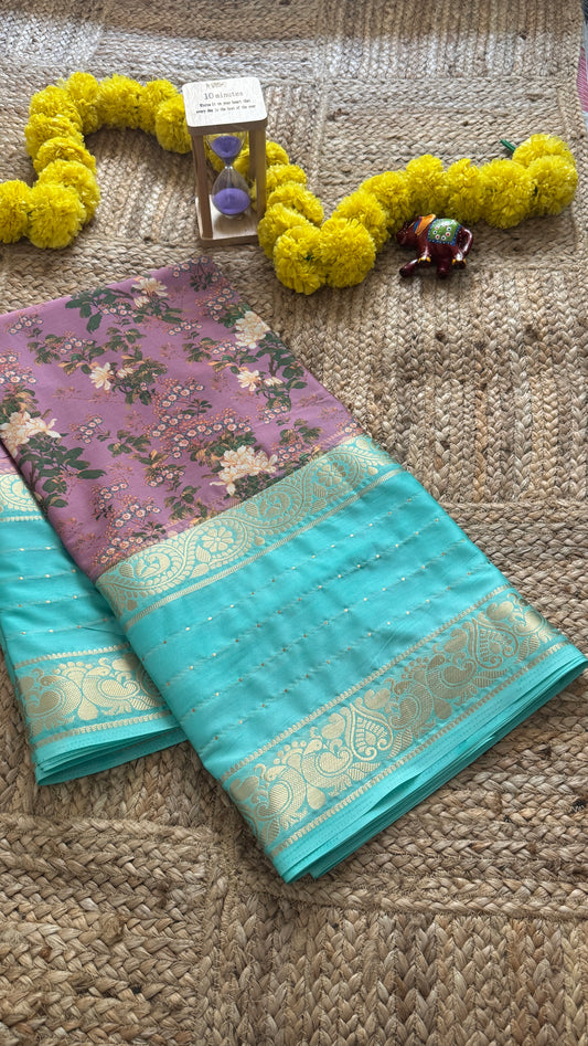 Pastels Digital Printed Saree - Torquise + Mauve