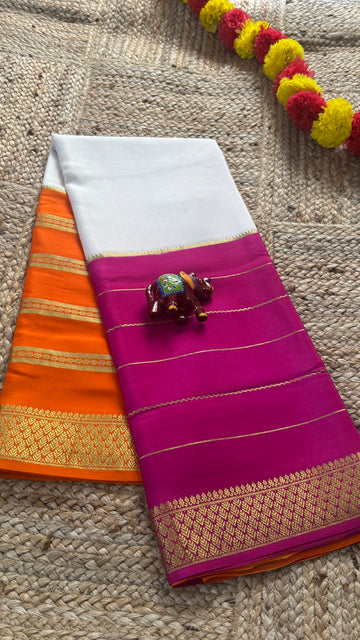 New Collections - Mysore Silk 3D Pink, White and Orange