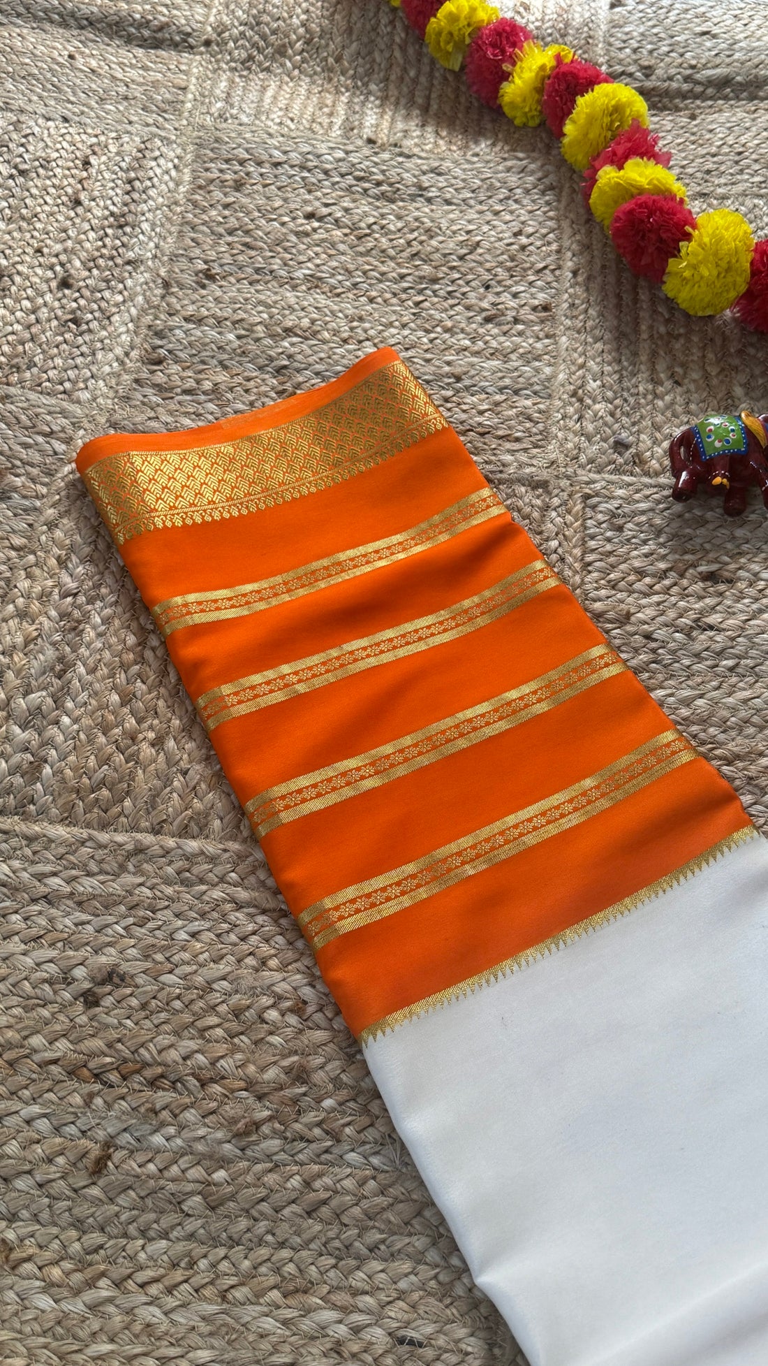 New Collections - Mysore Silk 3D Pink, White and Orange