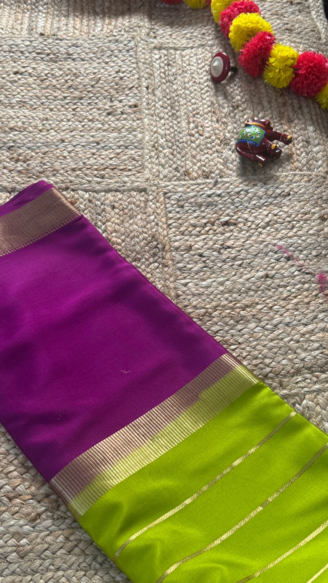 Suryaprada Collections - Mysore Silk Centre Line Green and Purple