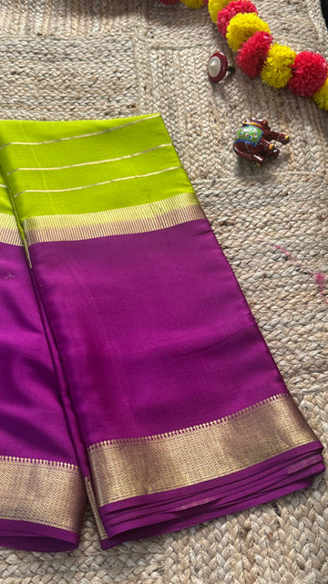 Suryaprada Collections - Mysore Silk Centre Line Green and Purple
