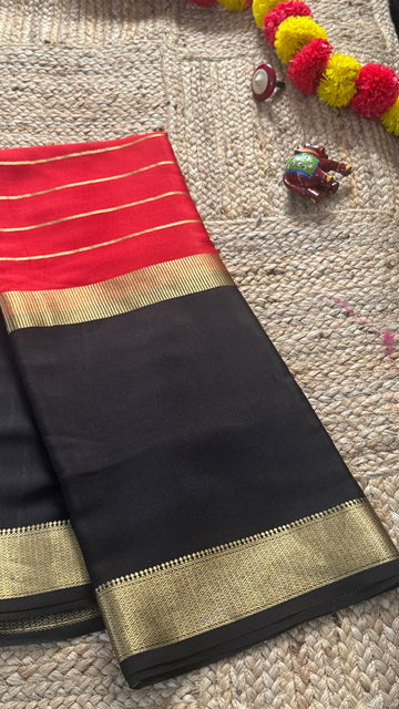 Suryaprada Collections - Mysore Silk Centre Line Black and Red