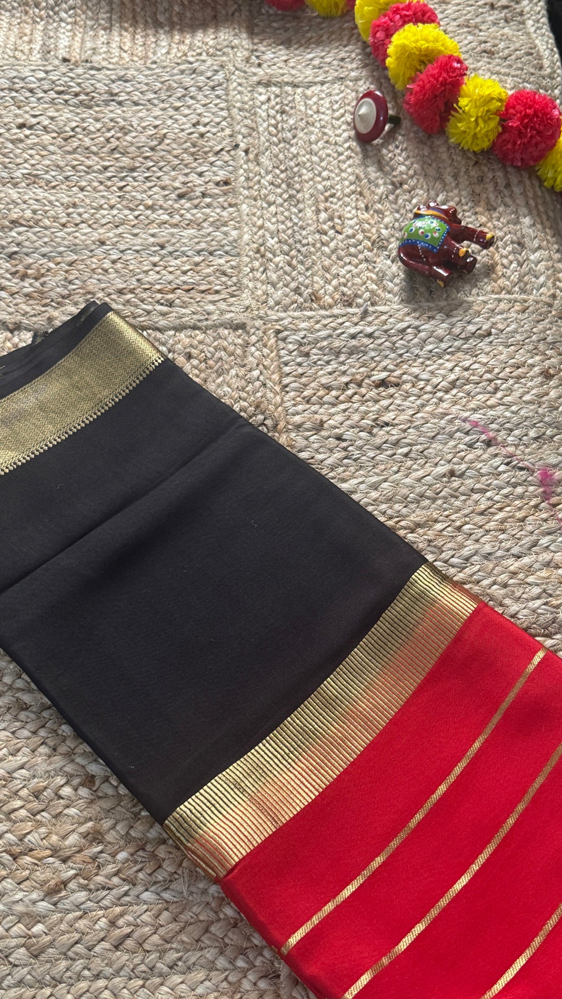 Suryaprada Collections - Mysore Silk Centre Line Black and Red