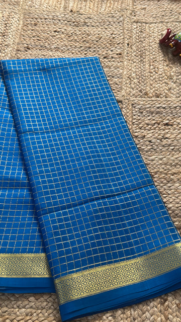 Mangalyam Collections - Mysore Silk Blue with Gold Zari Border
