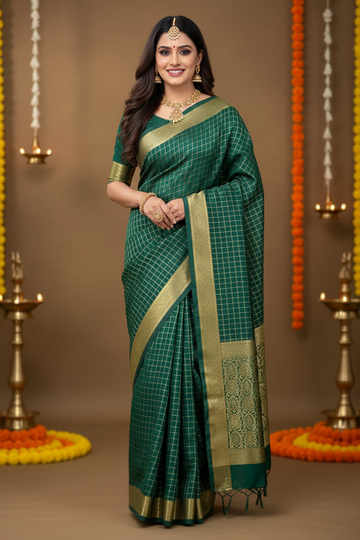 Mangalyam Collections - Mysore Silk Green with Gold Zari Border