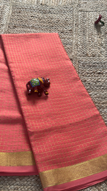 Mangalyam Collections - Mysore Silk Peach with Gold Zari Border