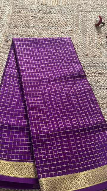 Mangalyam Collections - Mysore Silk Purple with Gold Zari Border