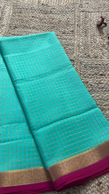 Mangalyam Collections - Mysore Silk Blue and Pink with Gold Zari Border
