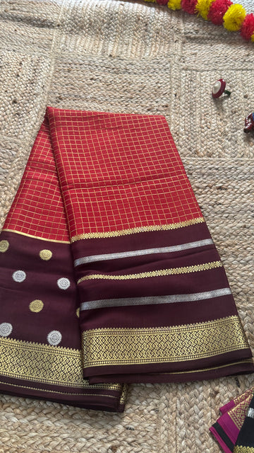 Prakriti Collections - Mysore Silk Centre Checks Maroon and Brown