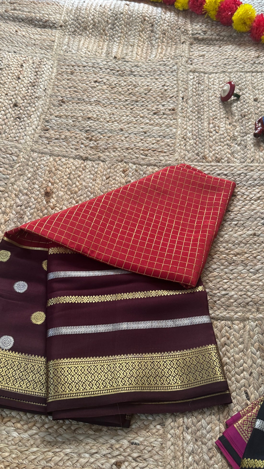 Prakriti Collections - Mysore Silk Centre Checks Maroon and Brown
