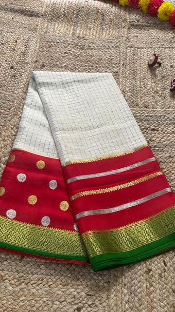 Prakriti Collections - Mysore Silk Centre Checks SeaBlue and Pink