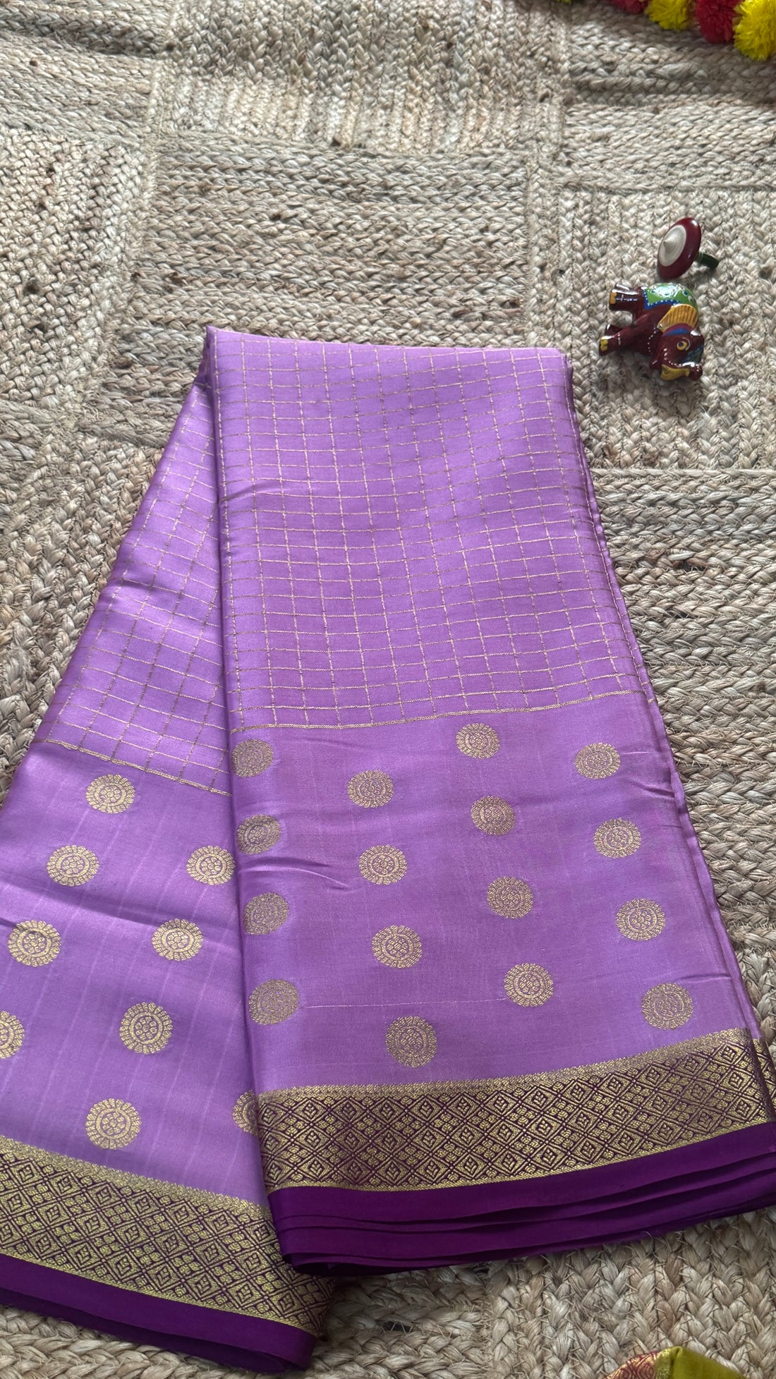 Prakriti Collections - Mysore Silk Centre Checks Purple and Wine