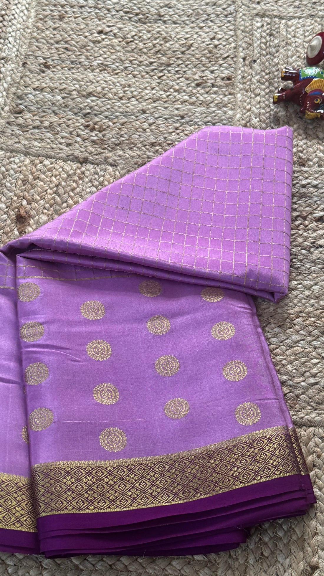 Prakriti Collections - Mysore Silk Centre Checks Purple and Wine