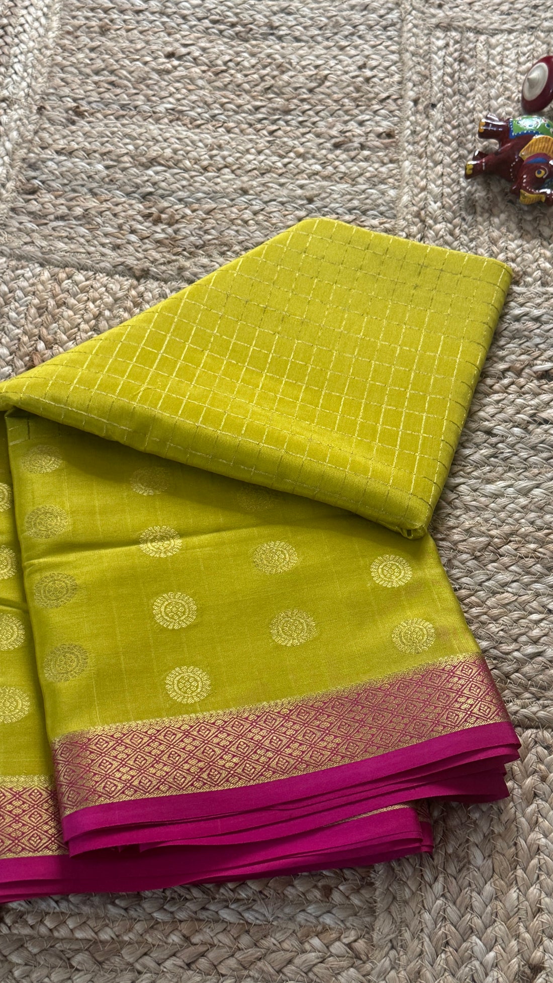 Prakriti Collections - Mysore Silk Centre Checks Mehandi and Pink