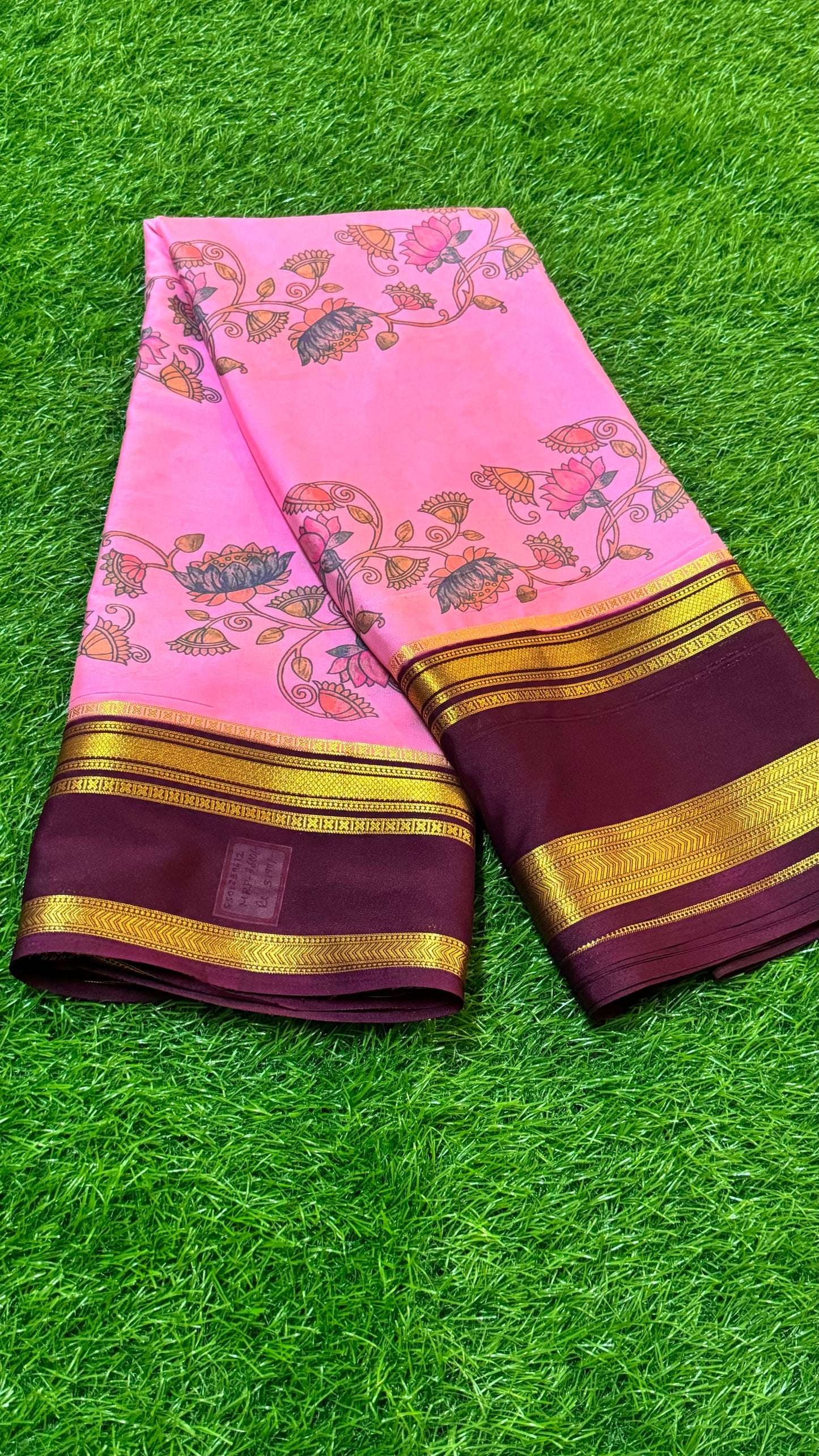 Semi Silk Sarees - Printed - Pink and Brown