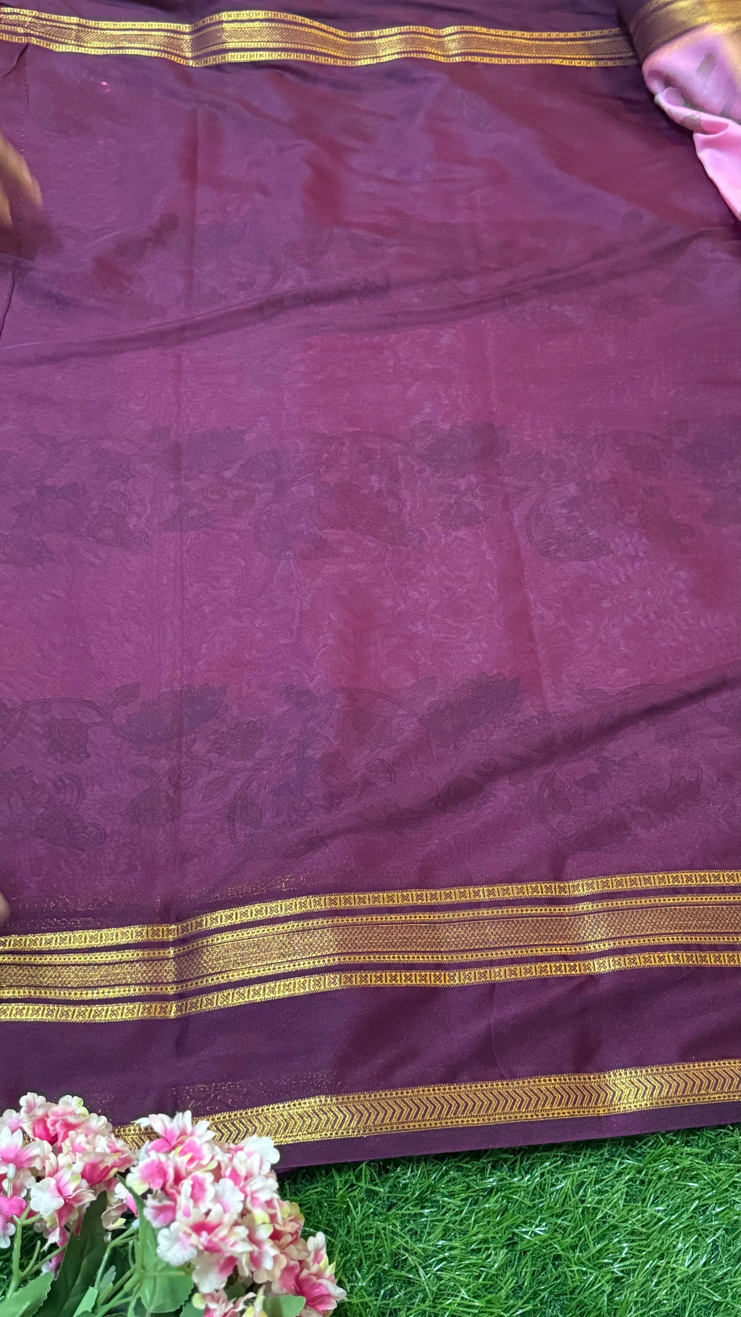 Semi Silk Sarees - Printed - Pink and Brown