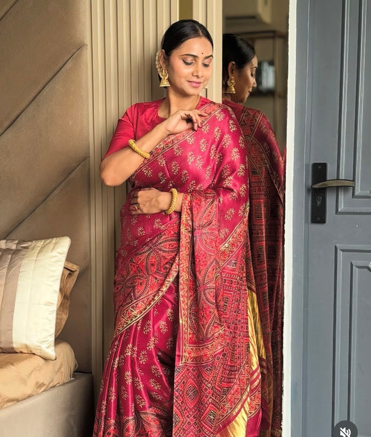 Navami Modal Silk Saree - RED