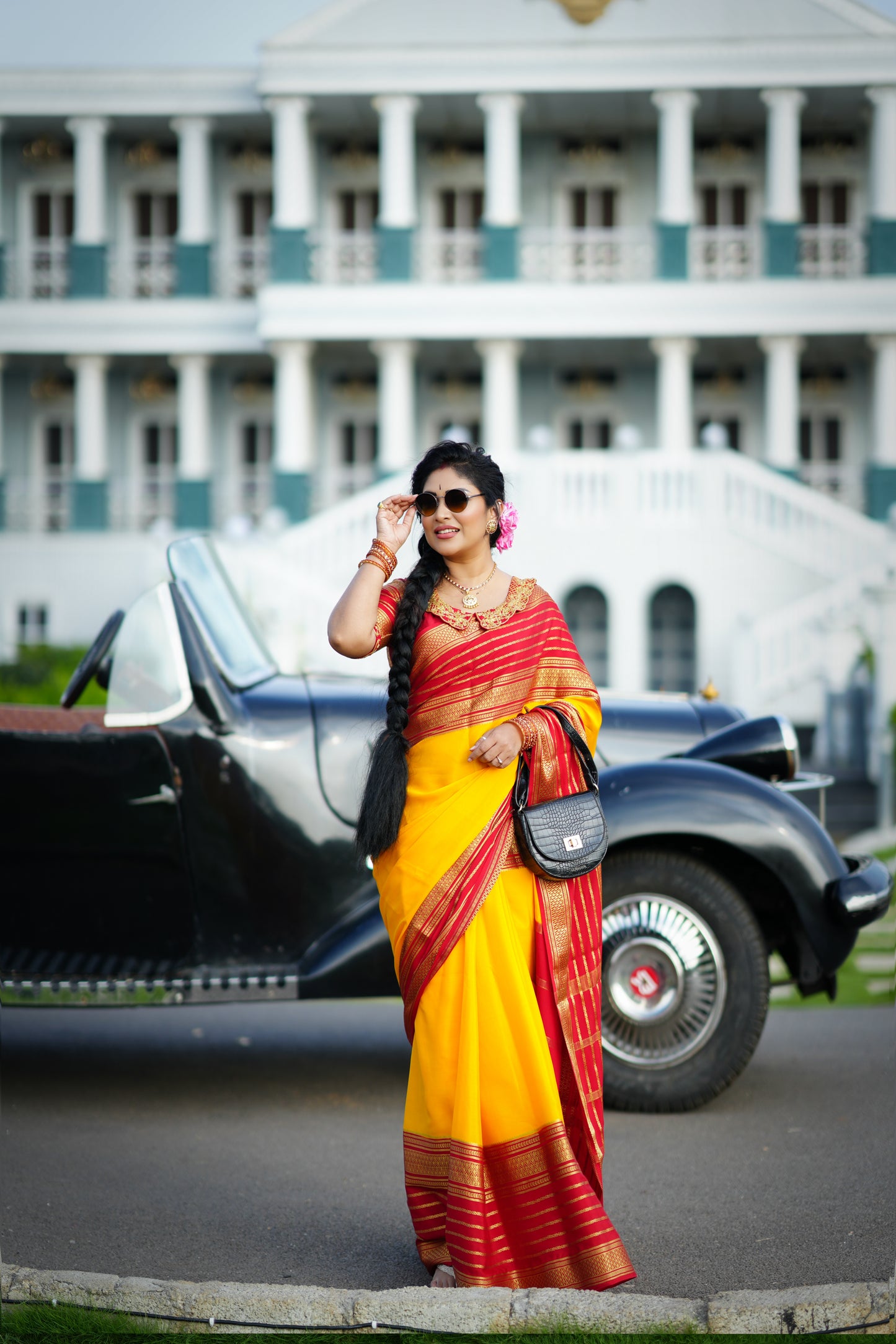 Pure Mysore Silk - Bespoke Drapes - Mustard and Red Lines Boarder