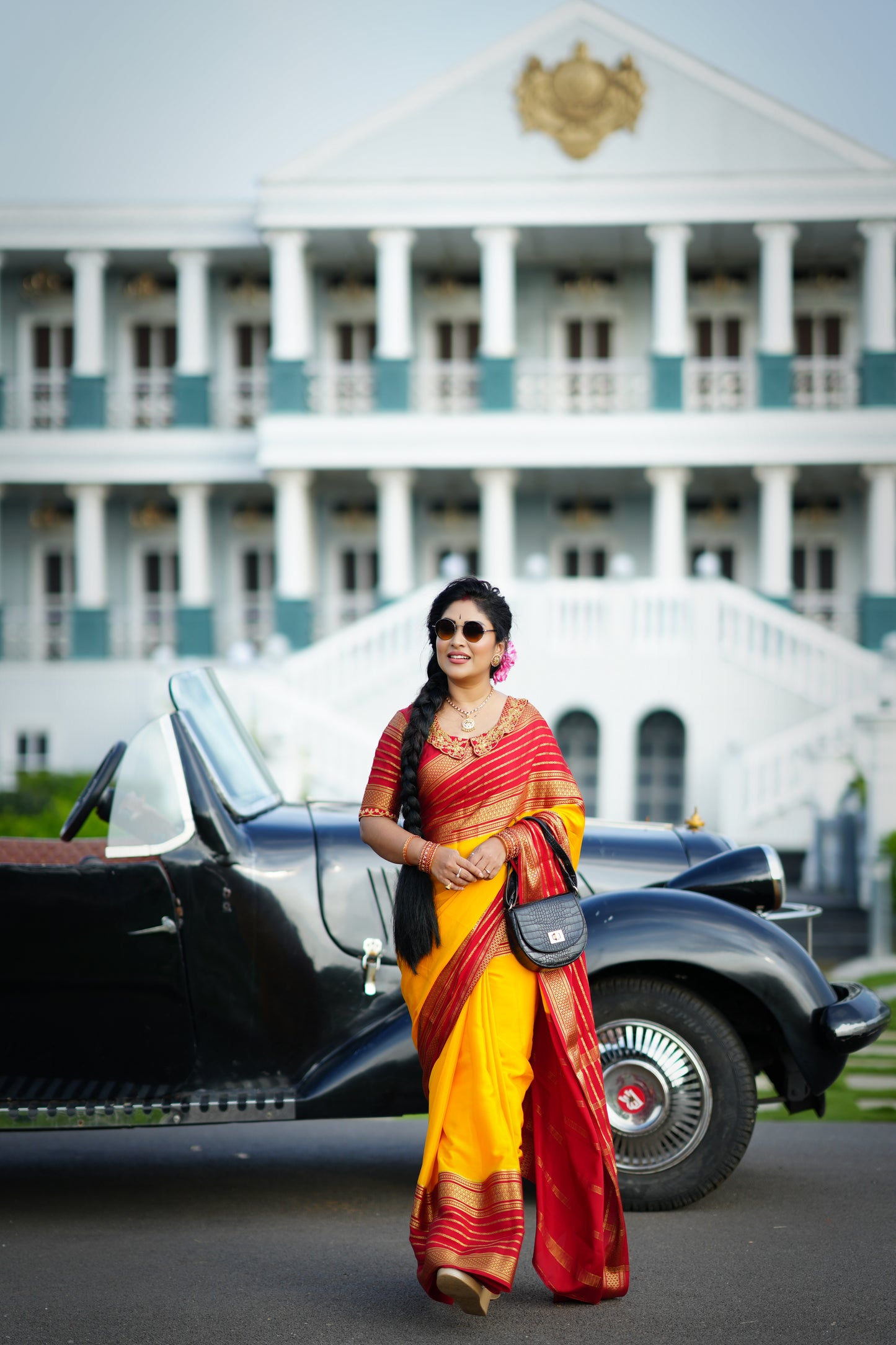 Pure Mysore Silk - Bespoke Drapes - Mustard and Red Lines Boarder