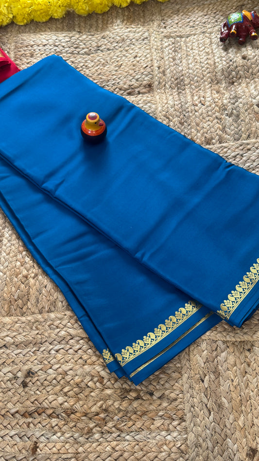 Pure Mysore Silk Saree - Mango Boarder Royal Blue