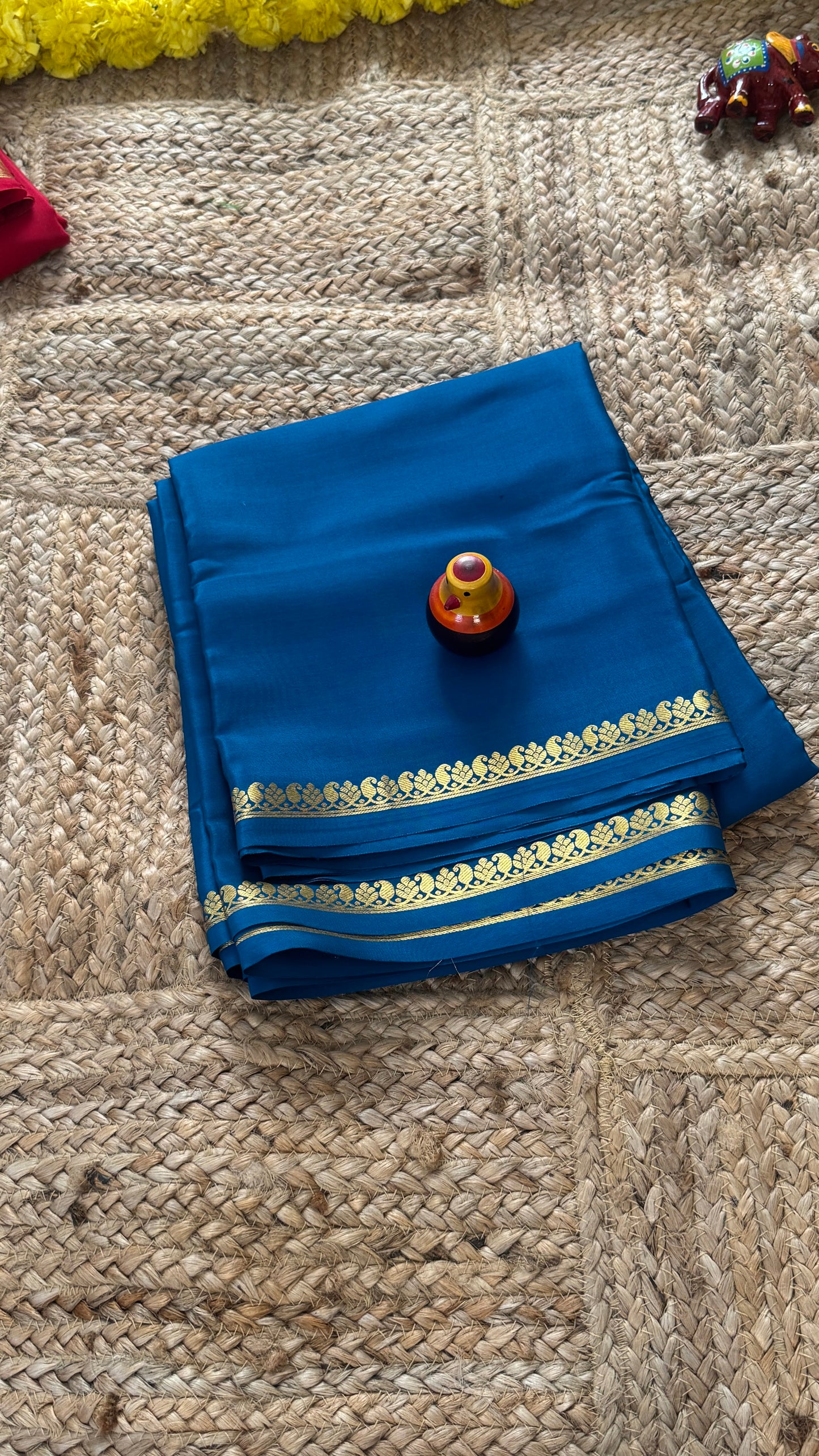 Pure Mysore Silk Saree - Mango Boarder Royal Blue