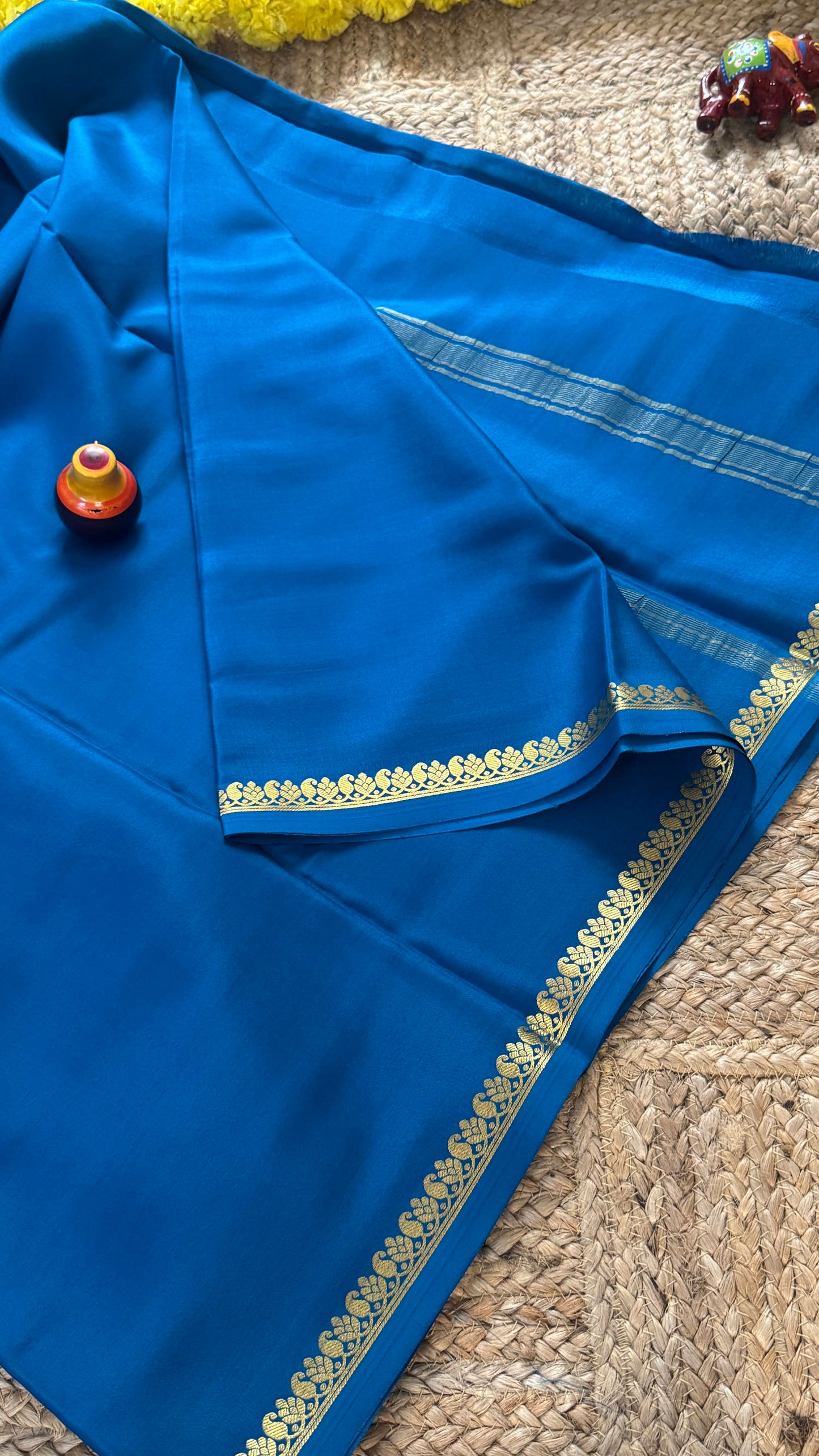 Pure Mysore Silk Saree - Mango Boarder Royal Blue