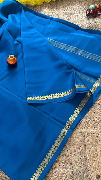Pure Mysore Silk Saree - Mango Boarder Royal Blue