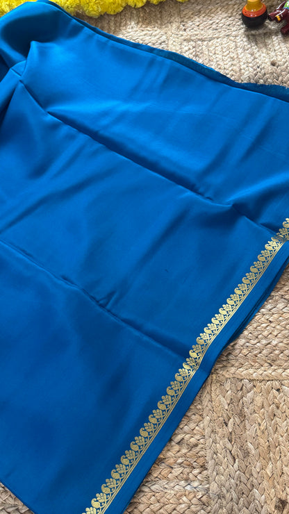 Pure Mysore Silk Saree - Mango Boarder Royal Blue